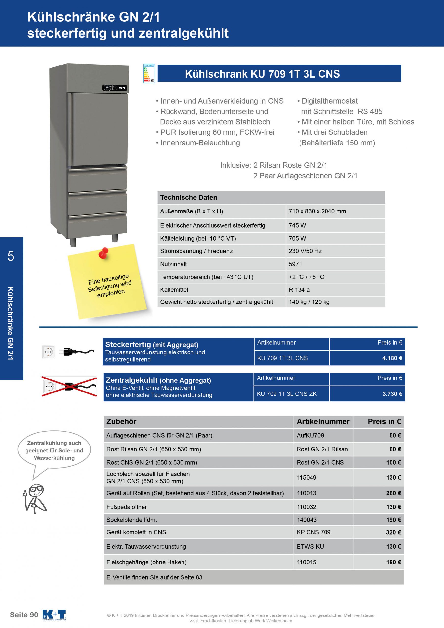 Kühlschränke GN 2_1 Kühlschrank mit ½ Tür und 3 Schubladen steckerfertig