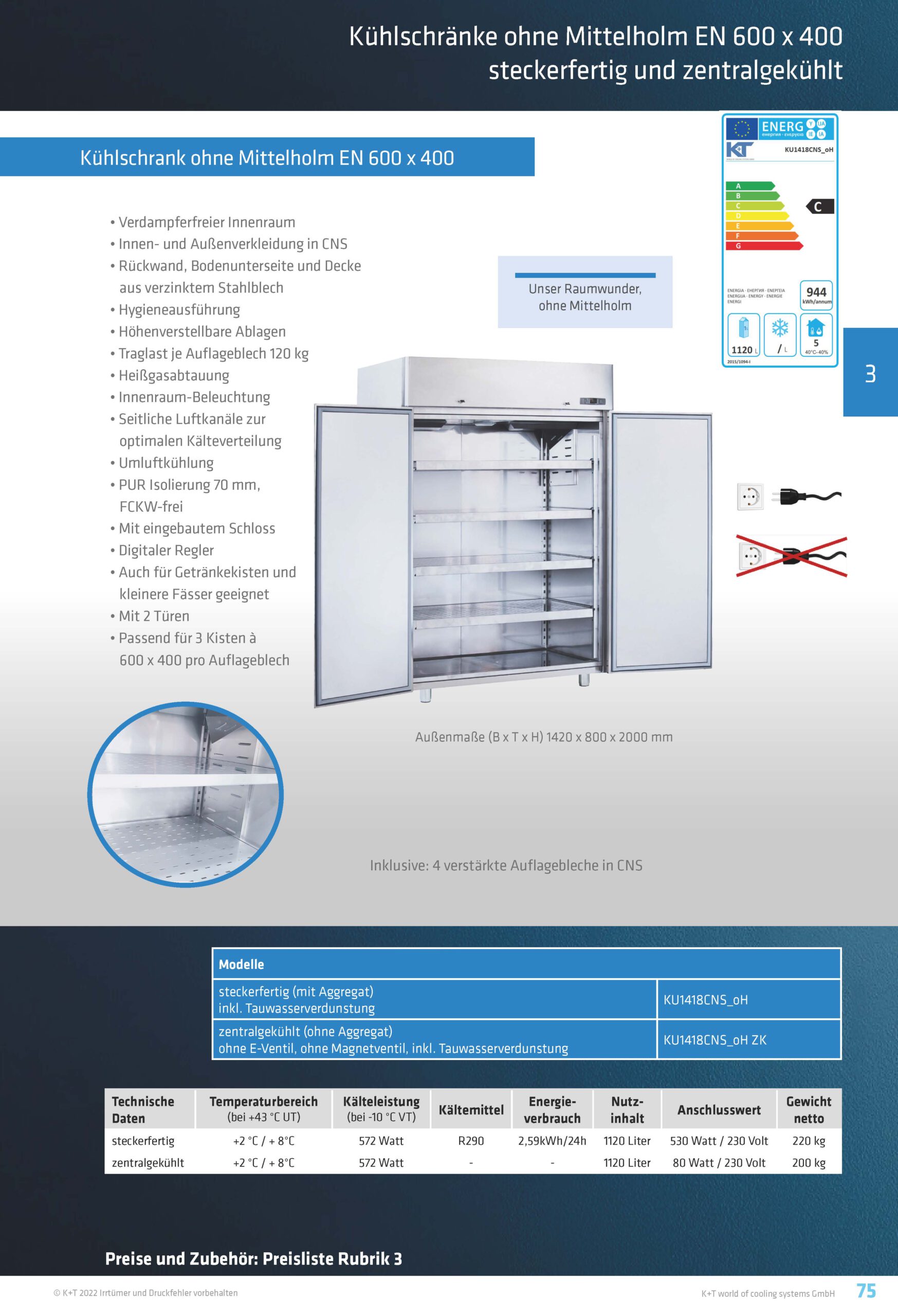 Kühlschränke EN 600 x 400 Doppeltürenkühlschrank ohne Mittelholm
