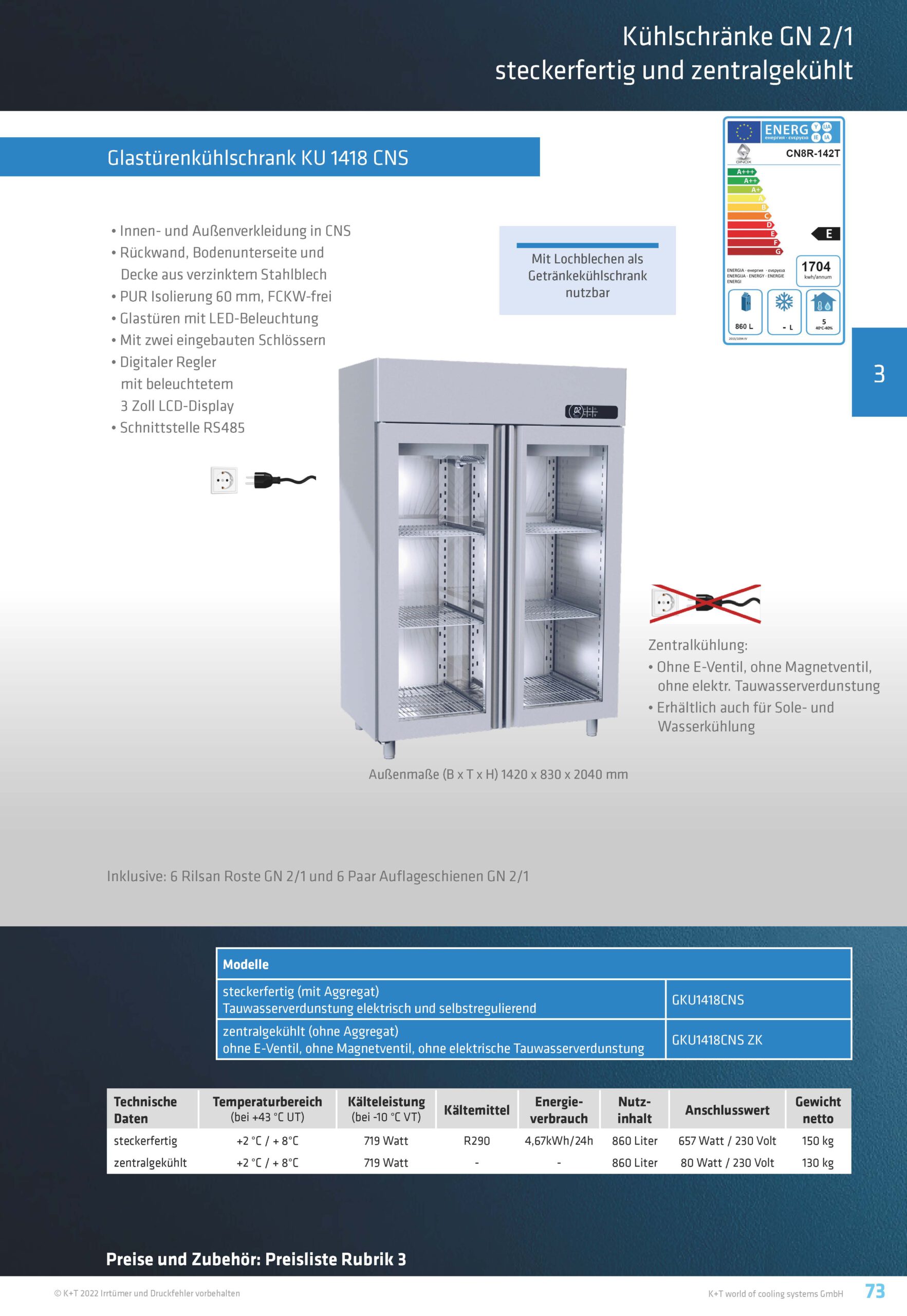 Kühlschränke GN 2_1 Doppelglastürenkühlschrank