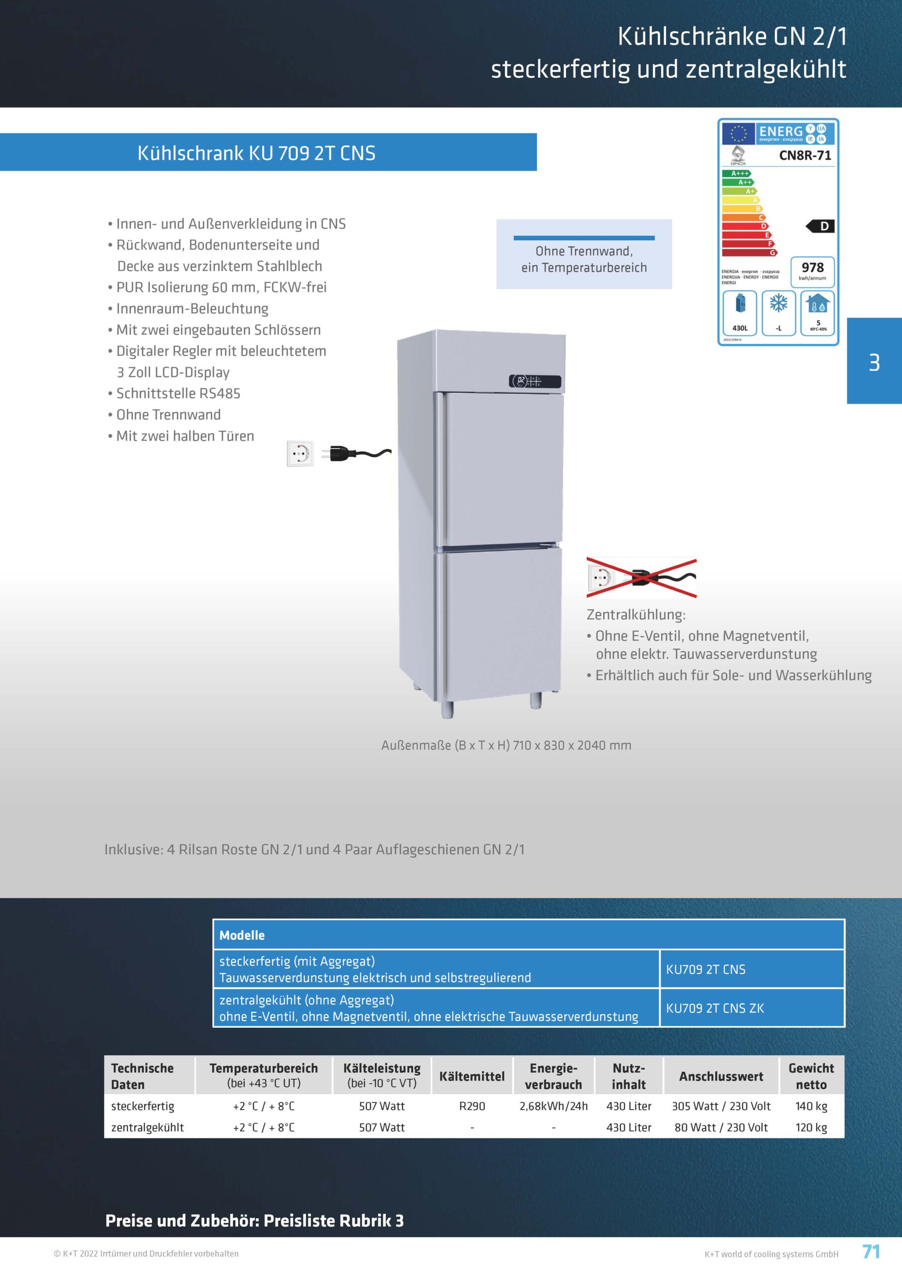 Kühlschränke GN 2_1 Kühlschrank mit ½ Tür